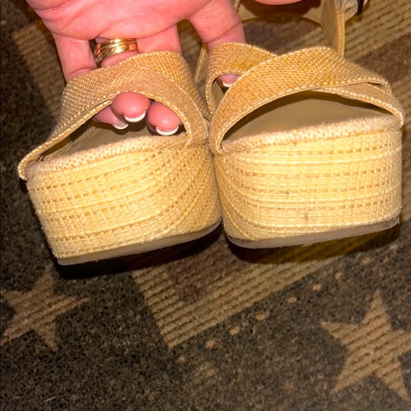 Lucky Brand Tan Wedge Jute Platform Sandals Criss-Cross Straps & Ankle Buckle 9M - Picture 6 of 14